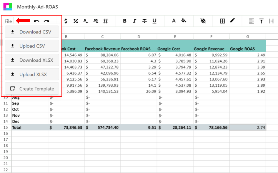 File Drop Down with CSV options